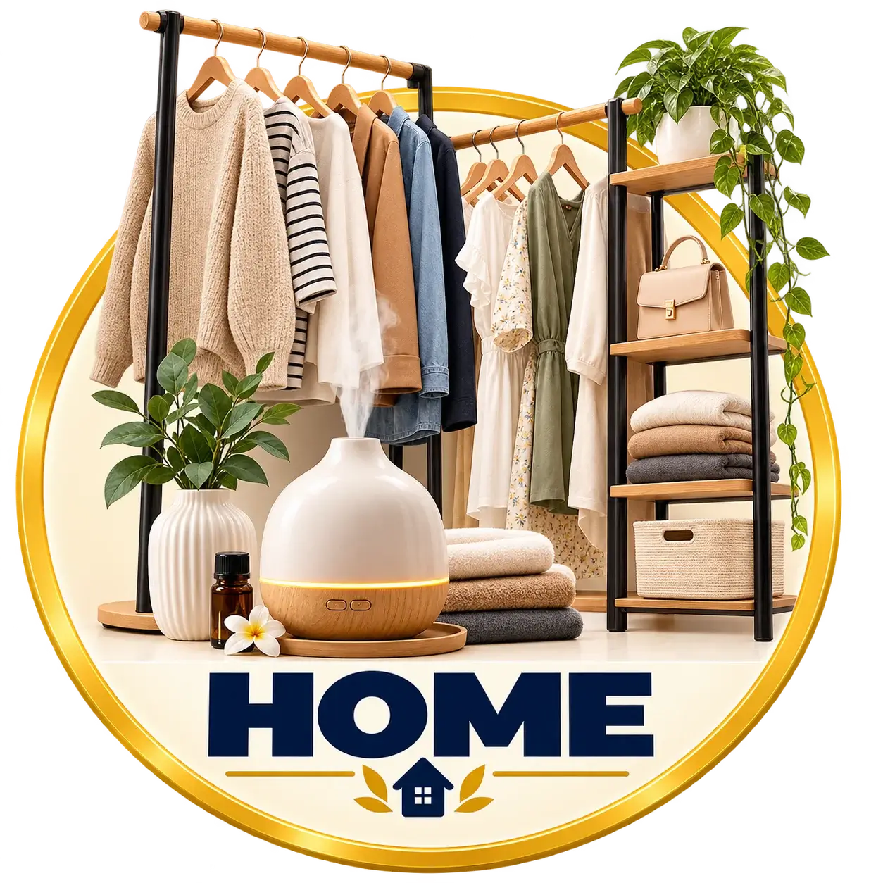 Home category icon — clothing rack, diffuser & storage, Kanz Deals UAE & KSA
أيقونة قسم المنزل — شماعة ملابس، معطر جو، وتخزين، كنز العروض