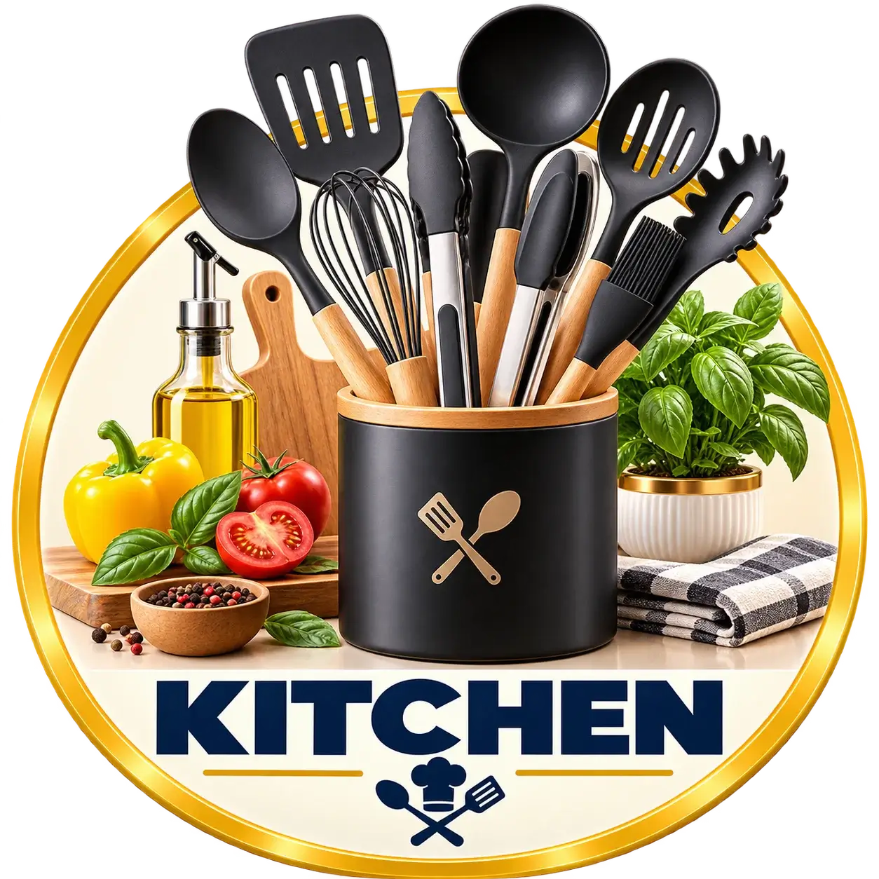 Kitchen category icon — utensil holder with cooking tools, Kanz Deals UAE & KSA
 أيقونة قسم المطبخ — حامل أدوات المطبخ، كنز العروض