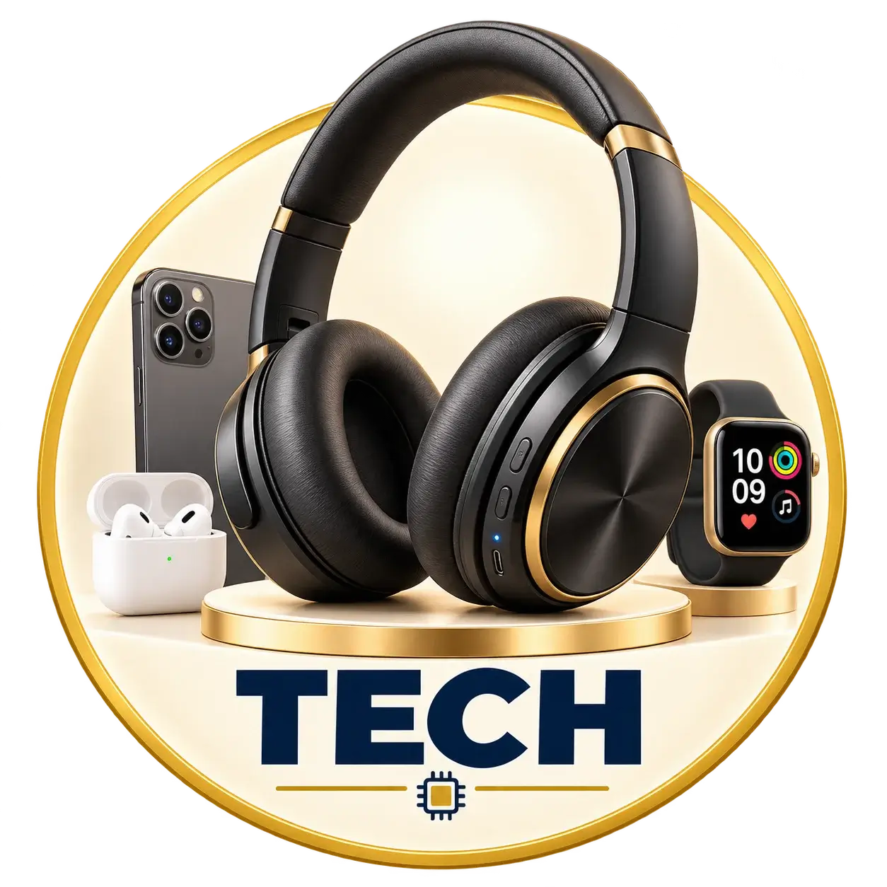 Tech category icon — headphones, smartphone & smartwatch, Kanz Deals UAE & KSA
 أيقونة قسم التقنية — سماعات، هاتف ذكي، وساعة ذكية، كنز العروض