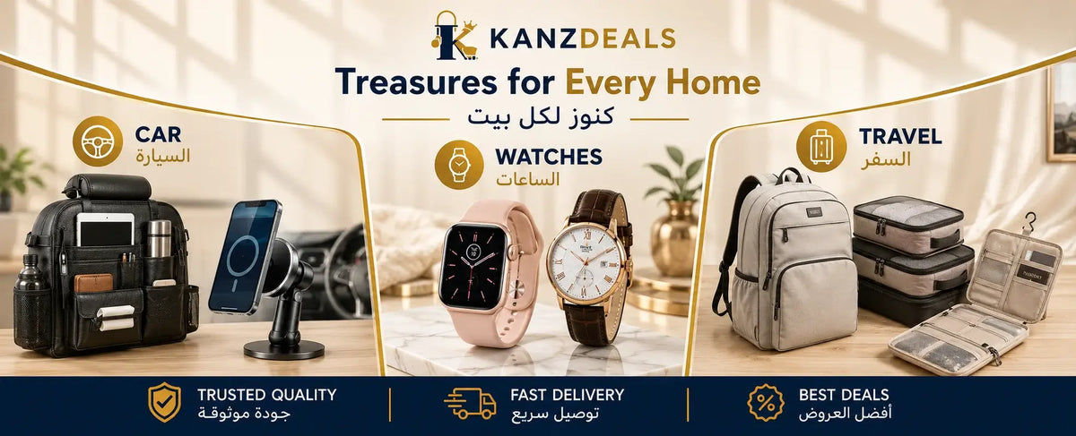 Kanz Deals banner — car accessories, watches & travel essentials, treasures for every home UAE & KSA